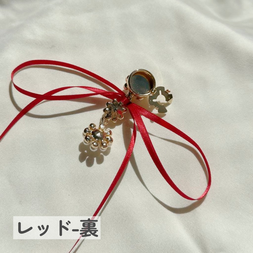 ボタンカバー リボン×パール