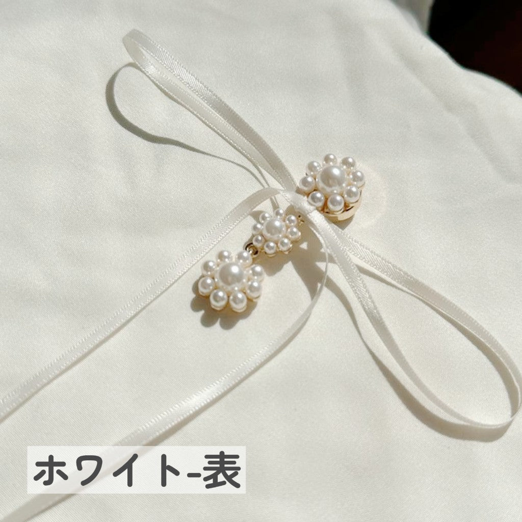 ボタンカバー リボン×パール
