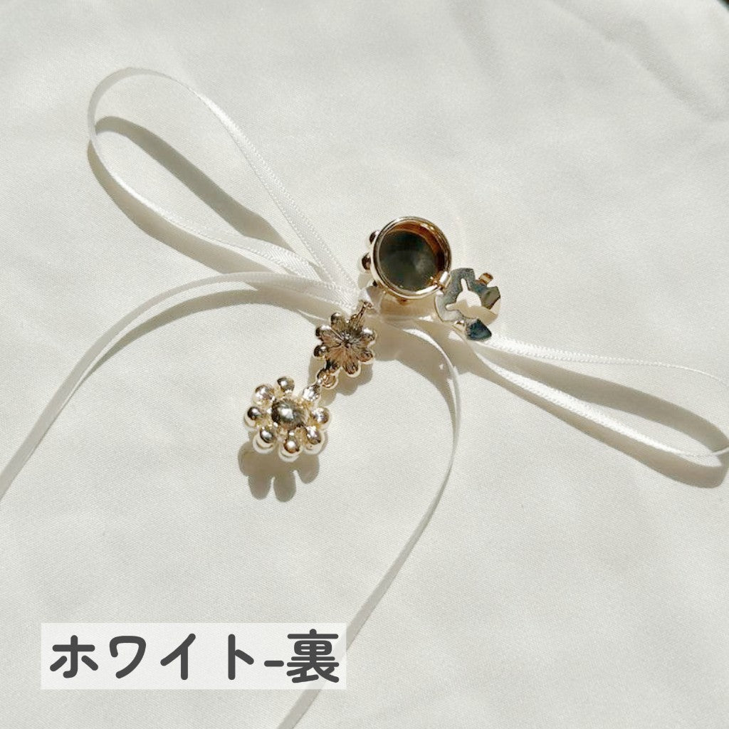ボタンカバー リボン×パール