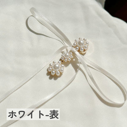 ボタンカバー リボン×パール